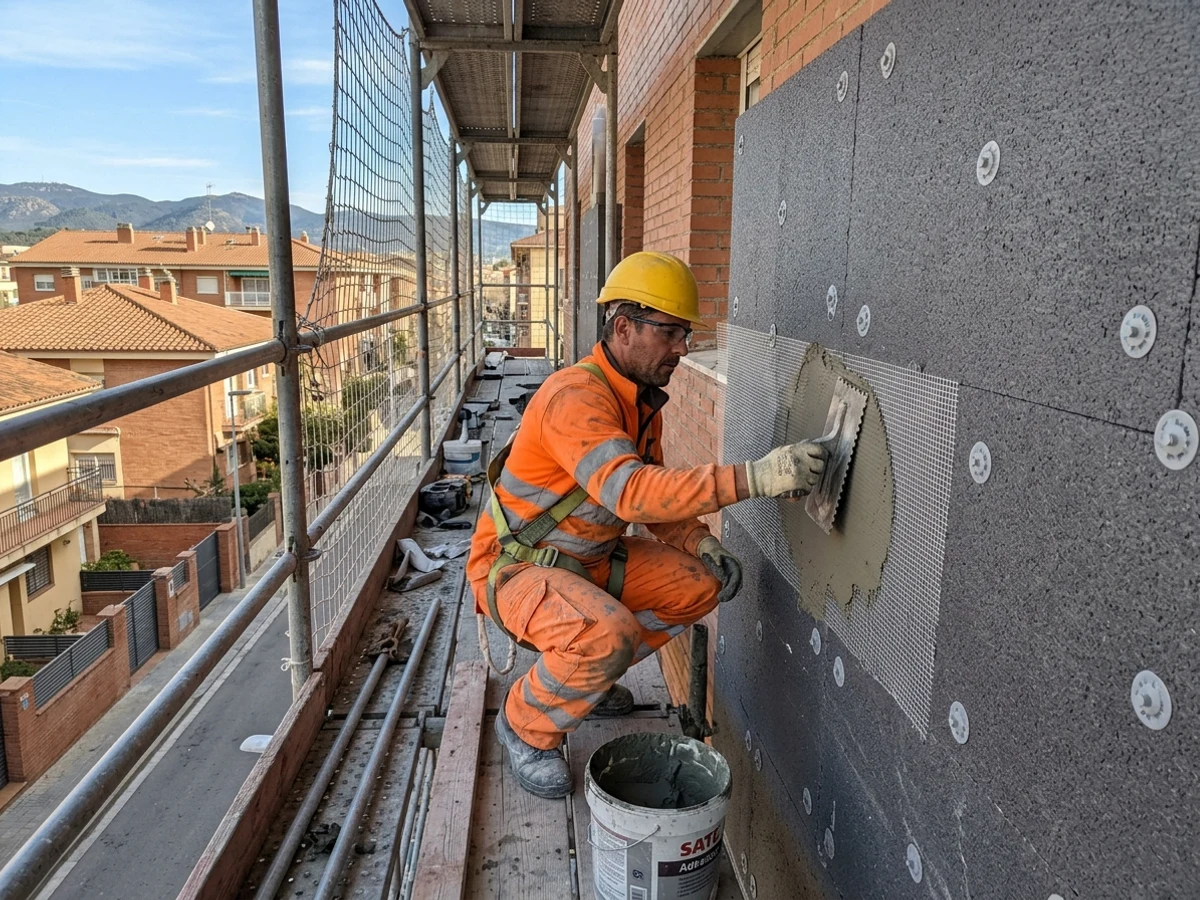 Rehabilitación energética y aislamiento exterior SATE con placas EPS grafitado en Sabadell